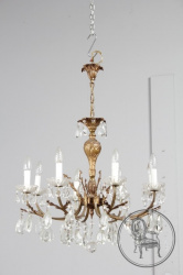 Старинная люстра из бронзы на 8 рожков с хрустальными подвесками код. BE6321