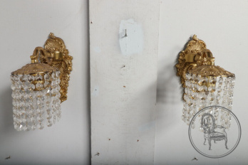 Старинные бра (2 шт.) из бронзы с хрустальными подвесками код. BE107181