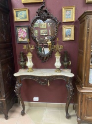 Комплект: cтаринная консоль с мраморной столешницей и зеркало код. BL83