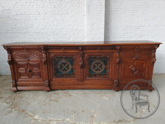 Антикварный комод с витражами в мехельском стиле код. BE106948