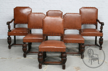 Антикварный гарнитур в стиле Тюдор (2 кресла и 4 стула) код. BE107194