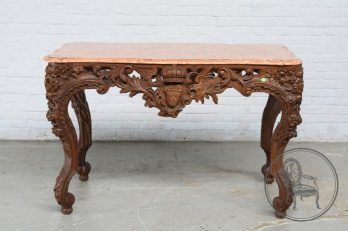 Антикварный стол с объемной флористической резьбой и мраморной столешницей код. BE3259424