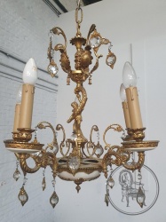 Старинная итальянская бронзовая лампа со стеклянными подвесками код. BE4156743