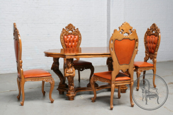 Старинный комплект мебели (5 предметов) из ореха с ажурной и барельефной резьбой код. BE3259584