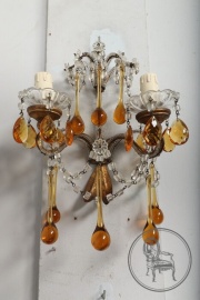 Антикварное бра с подвесками из янтарного стекла код. BE4097401