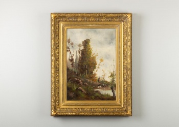 Антикварная картина с речкой и гусями код.&nbsp;RM4165053