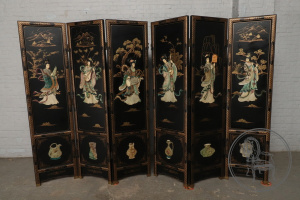 картинка Старинная ширма в ориентальном стиле с инкрустацией натуральными камнями и росписью салоне старинных вещей "Шебби" являющийся официальным дистрибьютором в России и Беларуси