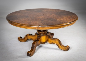 Старинный круглый стол со шпоном корня ореха код. RM4165873