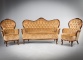 Старинный комплект: диван и кресла (2 шт.) с каретной стяжкой и деревянными резными элементами код. RM4165712 фото 6