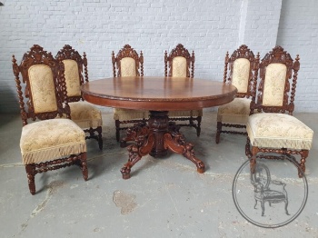 Антикварный гарнитур для столовой: массивный стол и стулья (6 шт.) с резьбой код.&nbsp;BE4165534