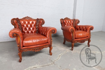 Старинные кожаные кресла из ореха (2 шт.) в стиле рококо код. BE4130895