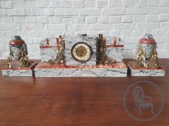 Антикварный комплект часы и вазы в стиле арт-деко из мрамора код. BE4165587