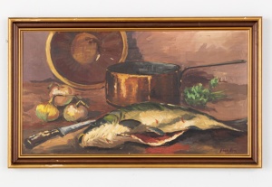 картинка Антикварная картина с рыбой салоне старинных вещей "Шебби" являющийся официальным дистрибьютором в России и Беларуси