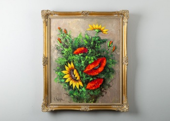 Старинная картина с маками и подсолнухами код. RM4165080