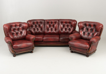 Старинный комплект кожаной мебели код. ID49420