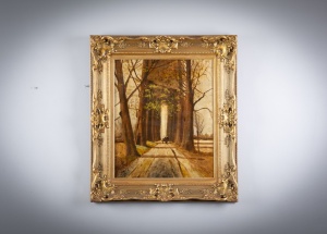 картинка Старинный пейзаж с изображением лесной аллеи салоне старинных вещей "Шебби" являющийся официальным дистрибьютором в России и Беларуси