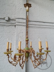 Старинная люстра из зеленого оникса с бронзовыми рожками код. BE4103765
