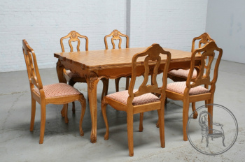 Антикварный стол и стулья (6 шт.) из дуба в стиле рококо код. BE6518