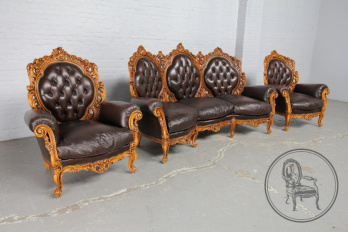 Антикварный набор мебели из ореха с кожаной обивкой код. BE3259351