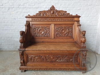 Антикварная дубовая скамья с ручками в виде грифонов код. BE4137002