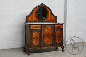 картинка Антикварный комод с зеркалом и мраморной столешницей, инкрустированный в технике маркетри салоне старинных вещей "Шебби" являющийся официальным дистрибьютором в России и Беларуси