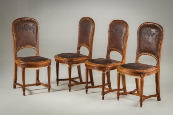 Набор антикварных ореховых стульев с тисненой кожей код. RM4109105