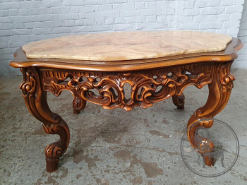 Старинный ореховый столик со столешницей из оникса код. BE107503