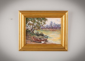 картинка Старинная картина с лодкой и гусем салоне старинных вещей "Шебби" являющийся официальным дистрибьютором в России и Беларуси