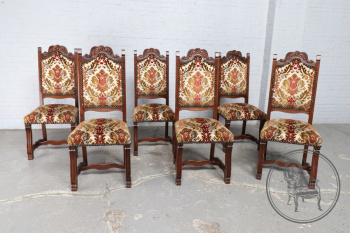 Старинный комплект для столовой из дуба, стол и 6 стульев, в стиле ренессанс код. BE107281