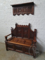 Антикварный комплект для прихожей: скамейка и вешалка в готическом стиле код. BE4139726