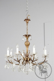 Старинная люстра из бронзы на 8 рожков с хрустальными подвесками код. BE6321