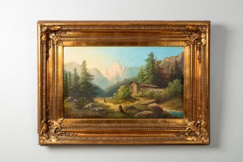 Антикварная картина Горный пейзаж код. RM4165026