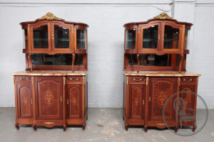 картинка Антикварные буфеты из красного дерева с маркетри и мраморной столешницей (2 шт.) салоне старинных вещей "Шебби" являющийся официальным дистрибьютором в России и Беларуси