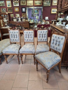 картинка Старинные стулья (5 шт.) в голубой жаккардовой обивке салоне старинных вещей "Шебби" являющийся официальным дистрибьютором в России и Беларуси