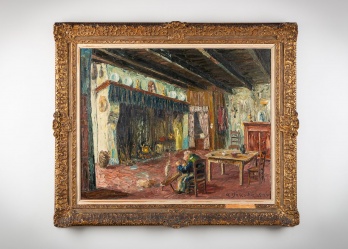 Старинная картина с изображением человека у камина код. RM4165102