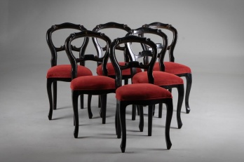 Старинные стулья (6 шт.) с бордовой обивкой и темным каркасом код. RM4165630