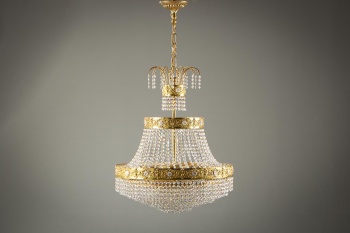 Старинная люстра из латуни и многоярусным каскадом из хрустальных подвесок код.&nbsp;RM4109773