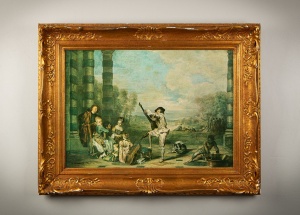 картинка Старинная картина, изображающая людей, собравшихся на лоне природы салоне старинных вещей "Шебби" являющийся официальным дистрибьютором в России и Беларуси