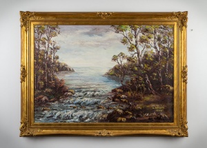 картинка Старинная немецкая картина с рекой салоне старинных вещей "Шебби" являющийся официальным дистрибьютором в России и Беларуси