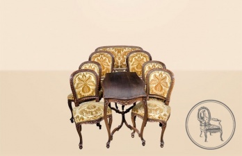 Антикварный набор для столовой (стол, скамья, 6 стульев) код. VS0788