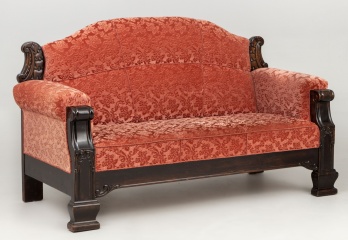 Антикварная скамья, выполненная в стиле Ампир в обивке кораллового цвета код. RM4164823