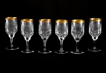 Винтажные резные хрустальные бокалы с позолотой (6 шт.) код. RM4101435